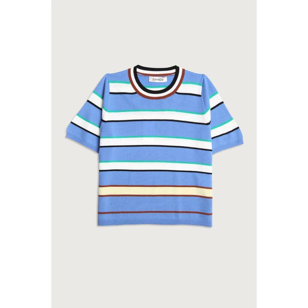 NEW ZANKOV women's benji merino striped short sleeve top in hyacinth